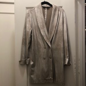 Zara Metallic Blazer Jacket / Dress - Silver - M